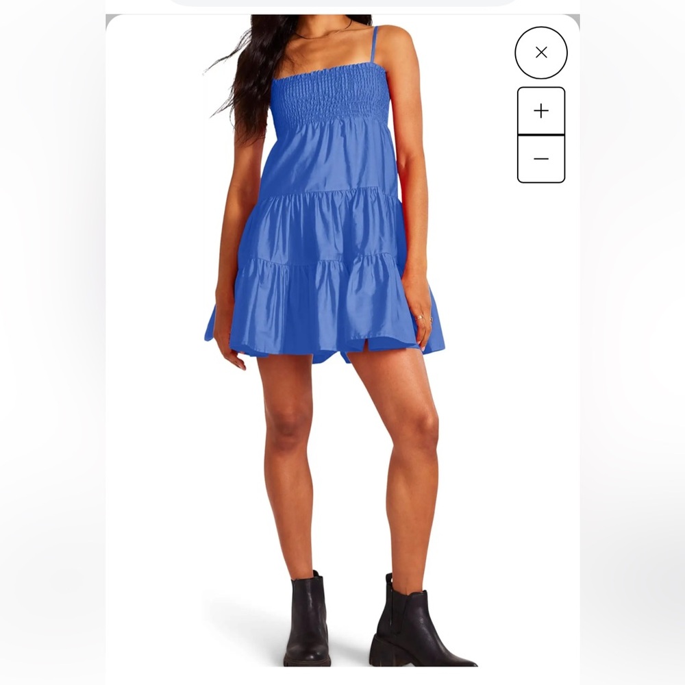 NWOT Steve Madden Blue poplin Smocked bodice swing Dress, Size XL